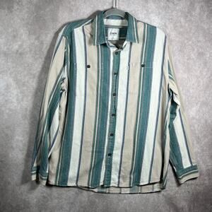 Katin Shirt Mens Medium Green White Striped Button Up Long Sleeves Casual Cotton
